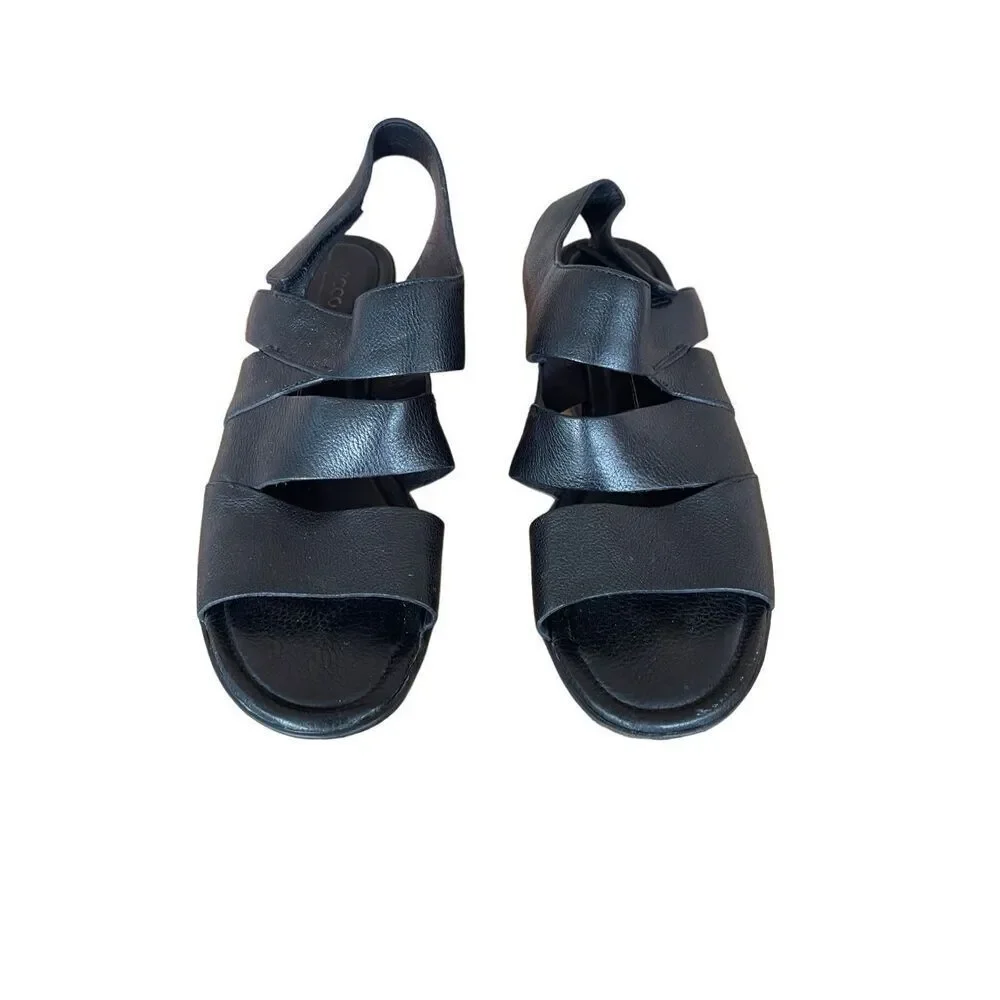 Ecco Womens Black Felicia Hook-And-Loop Wedge Sandals Size 37